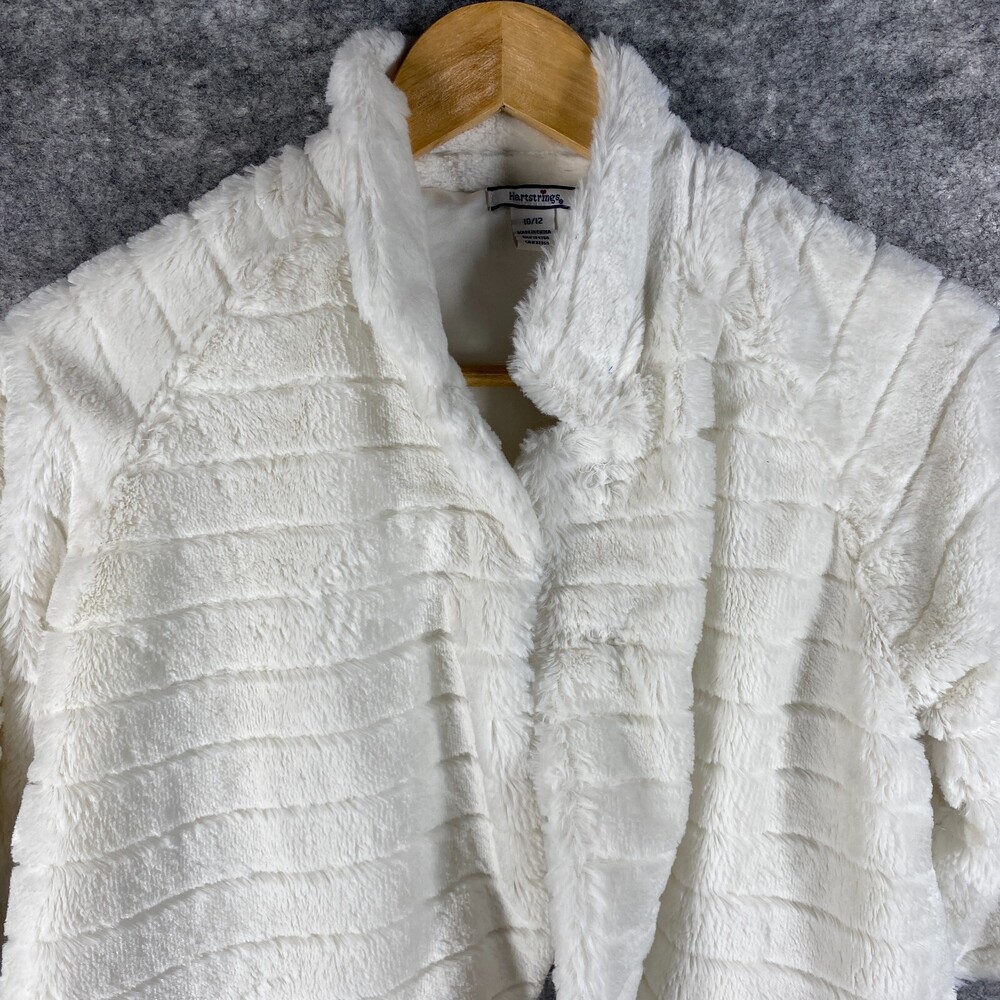 Hartstrings Jacket Cape Girls 10 12 White Faux Fur Collar Flowy Fluffy Soft